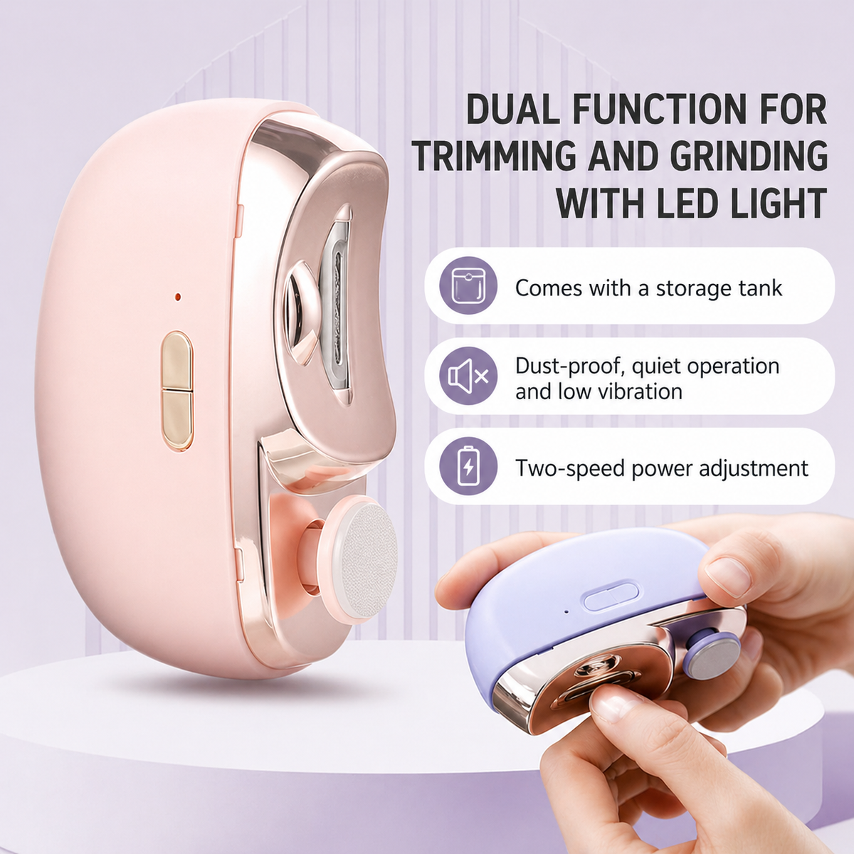 Electric Nail Clipper | 3-in-1 Cut, File & Polish | USB Rechargeable
