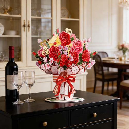 3D Pop-Up Greeting Card | Laser-Cut Floral Bouquet & Writable Interior