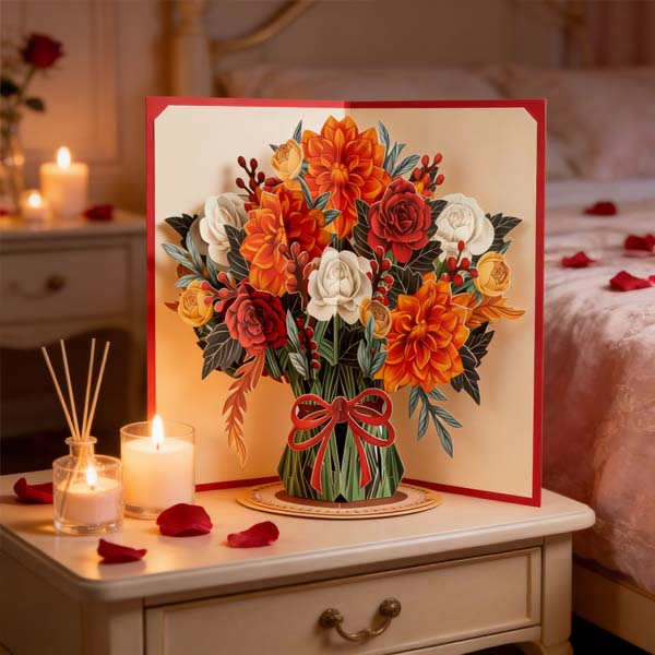 3D Pop-Up Greeting Card | Laser-Cut Floral Bouquet & Writable Interior