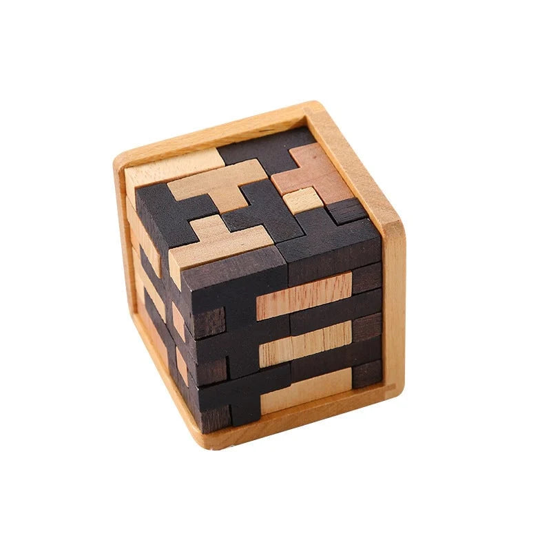3D Wooden Puzzle | Solid Wood & 54-Piece | T- or L-Shape