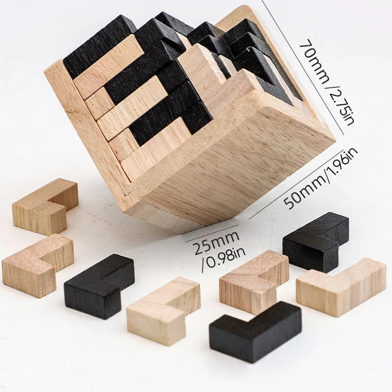 3D Wooden Puzzle | Solid Wood & 54-Piece | T- or L-Shape