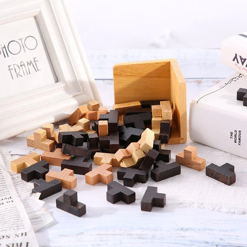 3D Wooden Puzzle | Solid Wood & 54-Piece | T- or L-Shape