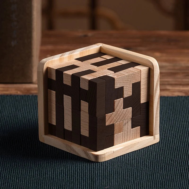 3D Wooden Puzzle | Solid Wood & 54-Piece | T- or L-Shape