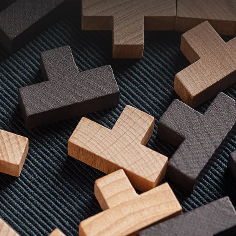 3D Wooden Puzzle | Solid Wood & 54-Piece | T- or L-Shape