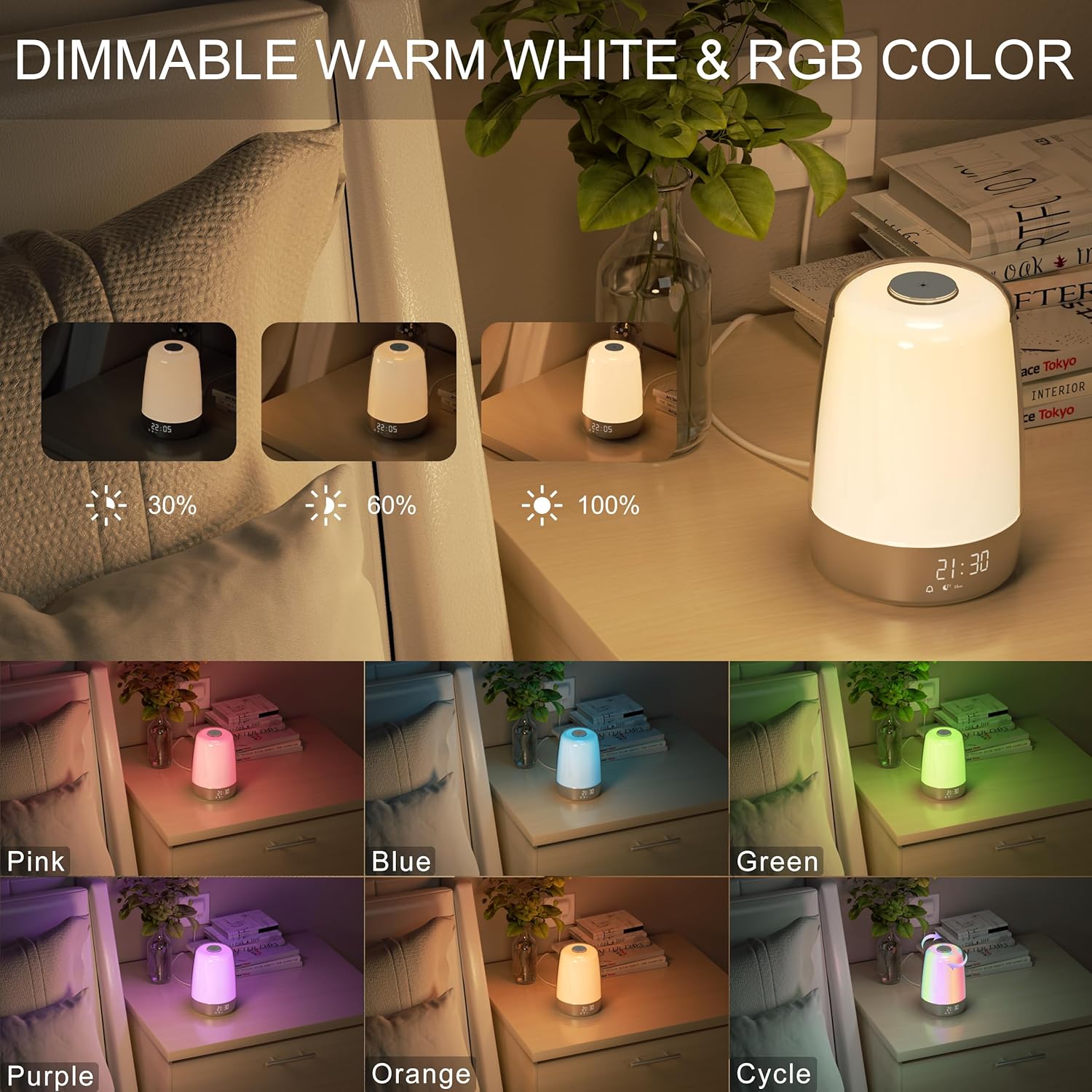 Wake-Up Light Alarm Clock | Sunrise & Sunset Simulation | USB-C Rechargeable