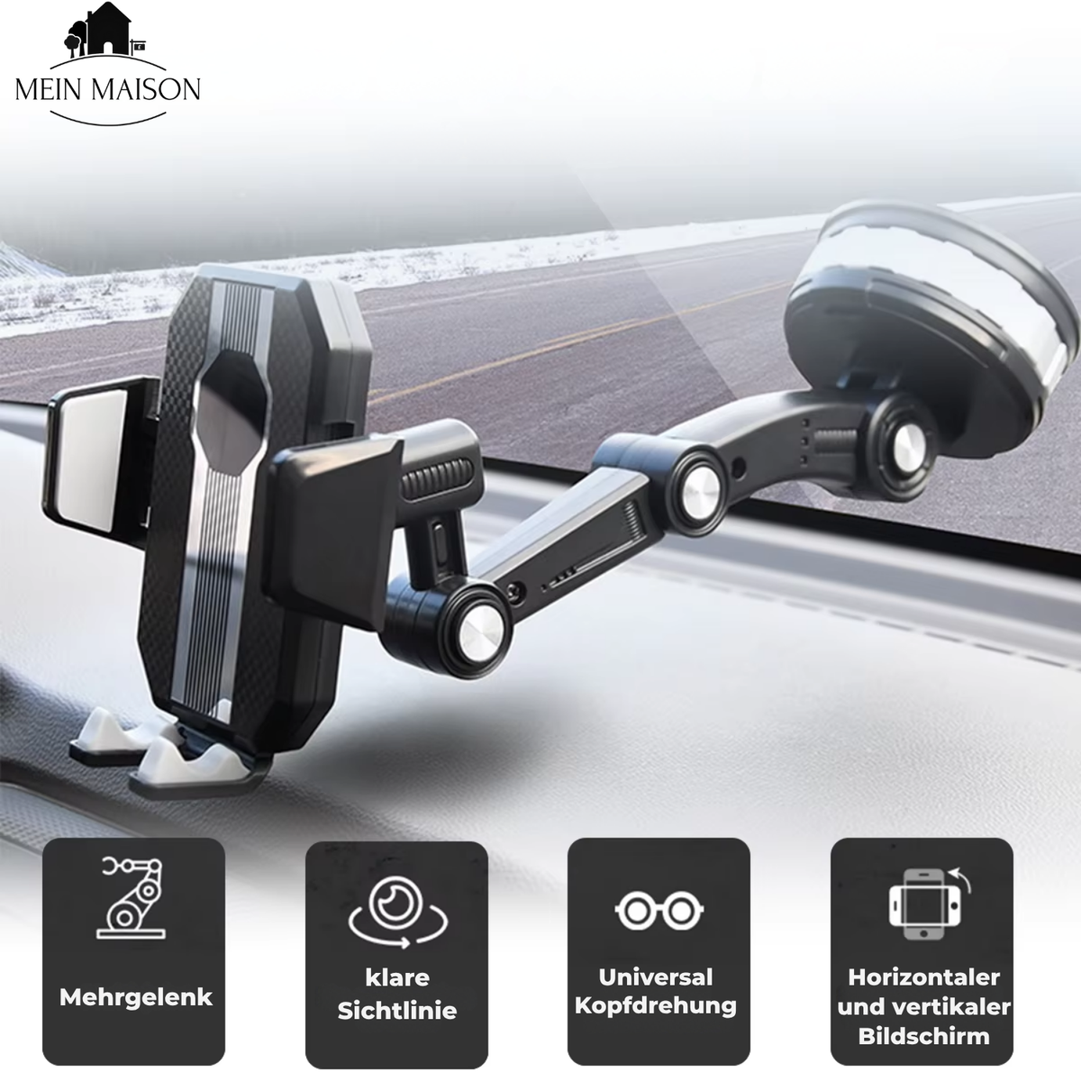 Car Phone Holder | One-Hand 360° Suction Mount | Extendable 10–16 cm