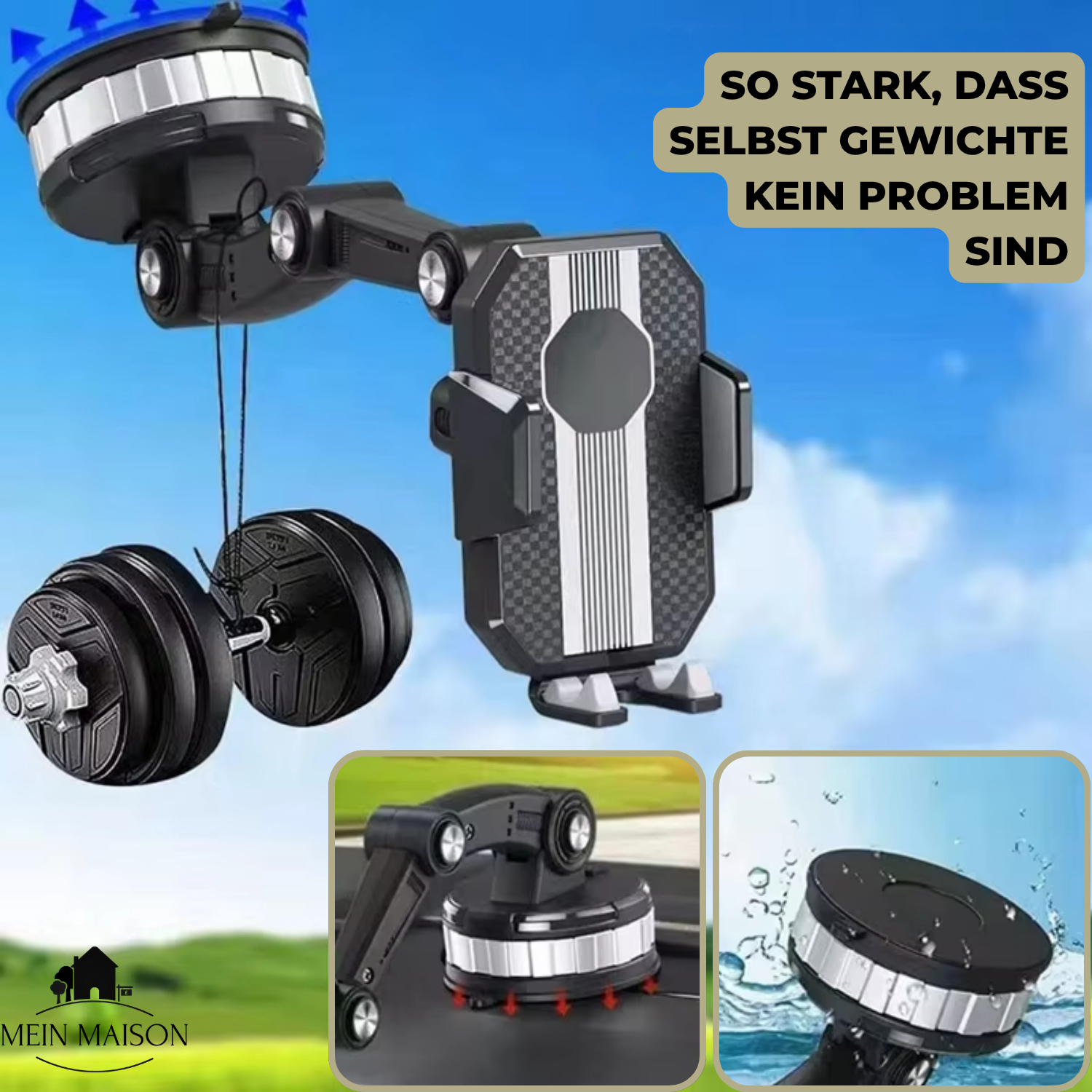 Car Phone Holder | One-Hand 360° Suction Mount | Extendable 10–16 cm