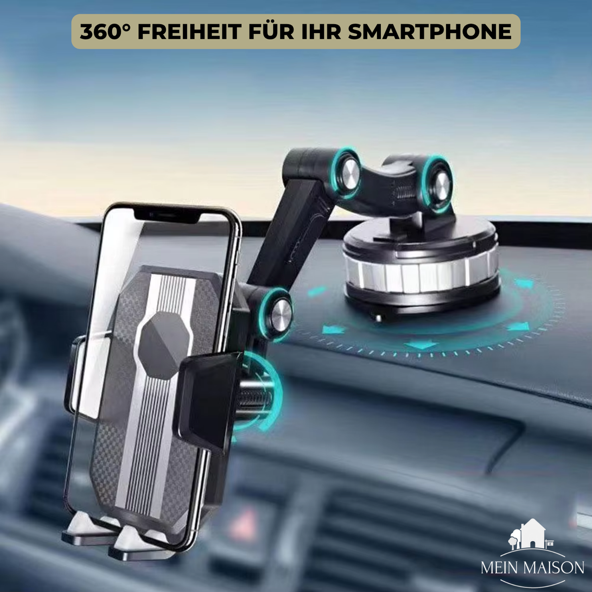 Car Phone Holder | One-Hand 360° Suction Mount | Extendable 10–16 cm