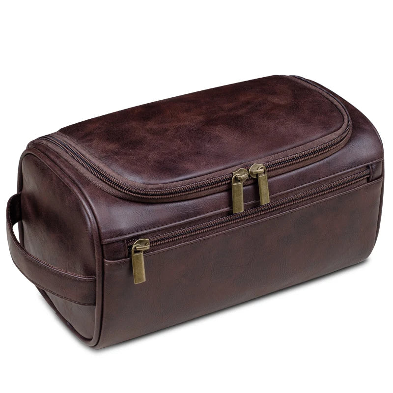 Toiletry Bag | Hanging Leather & Metal Hook | 9.8 x 5.1 x 5.1 in
