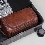 Toiletry Bag | Hanging Leather & Metal Hook | 9.8 x 5.1 x 5.1 in