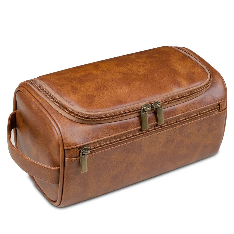 Toiletry Bag | Hanging Leather & Metal Hook | 9.8 x 5.1 x 5.1 in