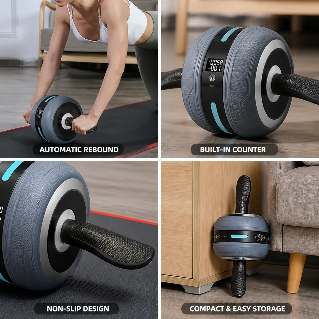 Ab Wheel | Automatic Rebound & Non-Slip | Built-In Counter