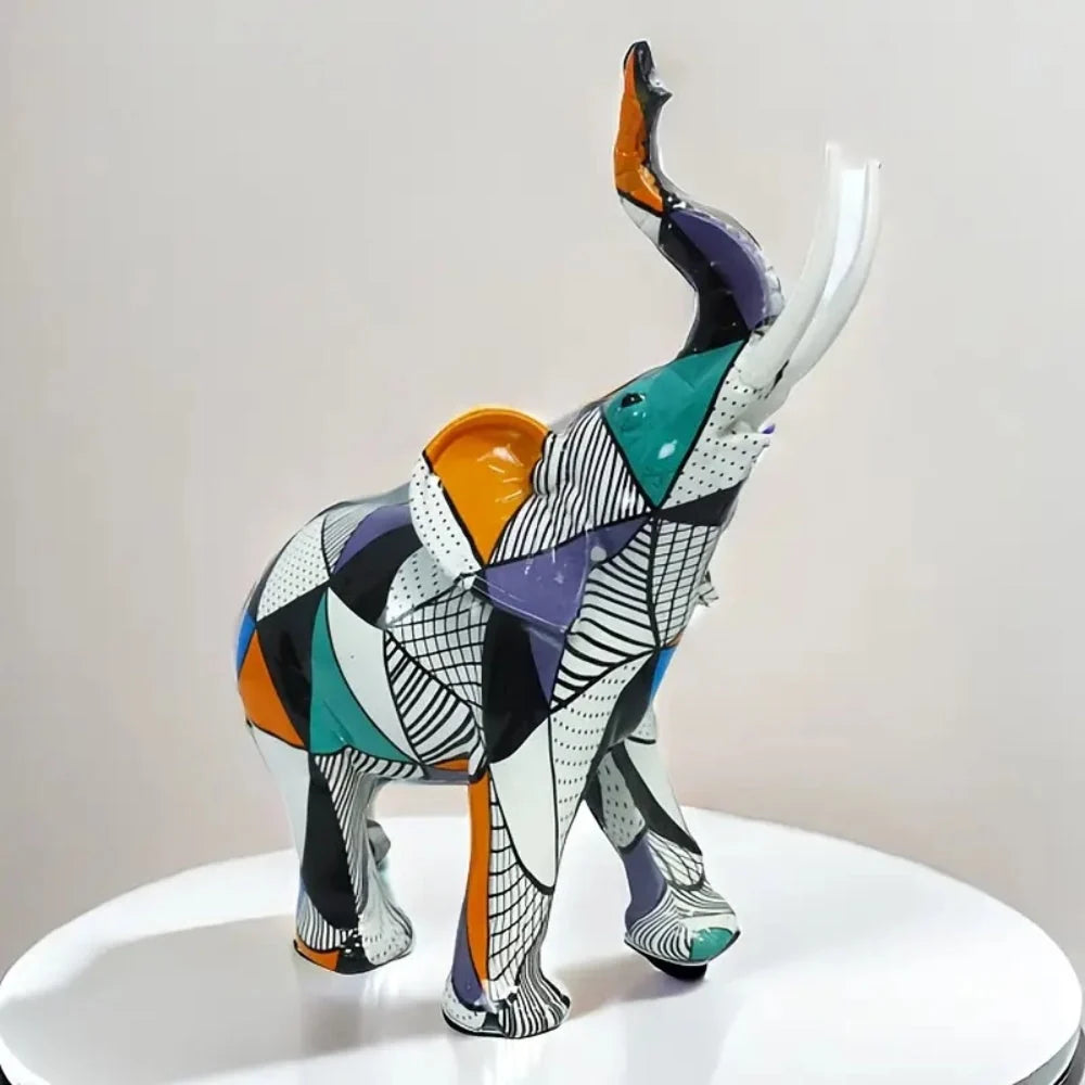Abstract Elephant Figurine | Hand-Painted Geometric & Colorful | High-Quality Resin