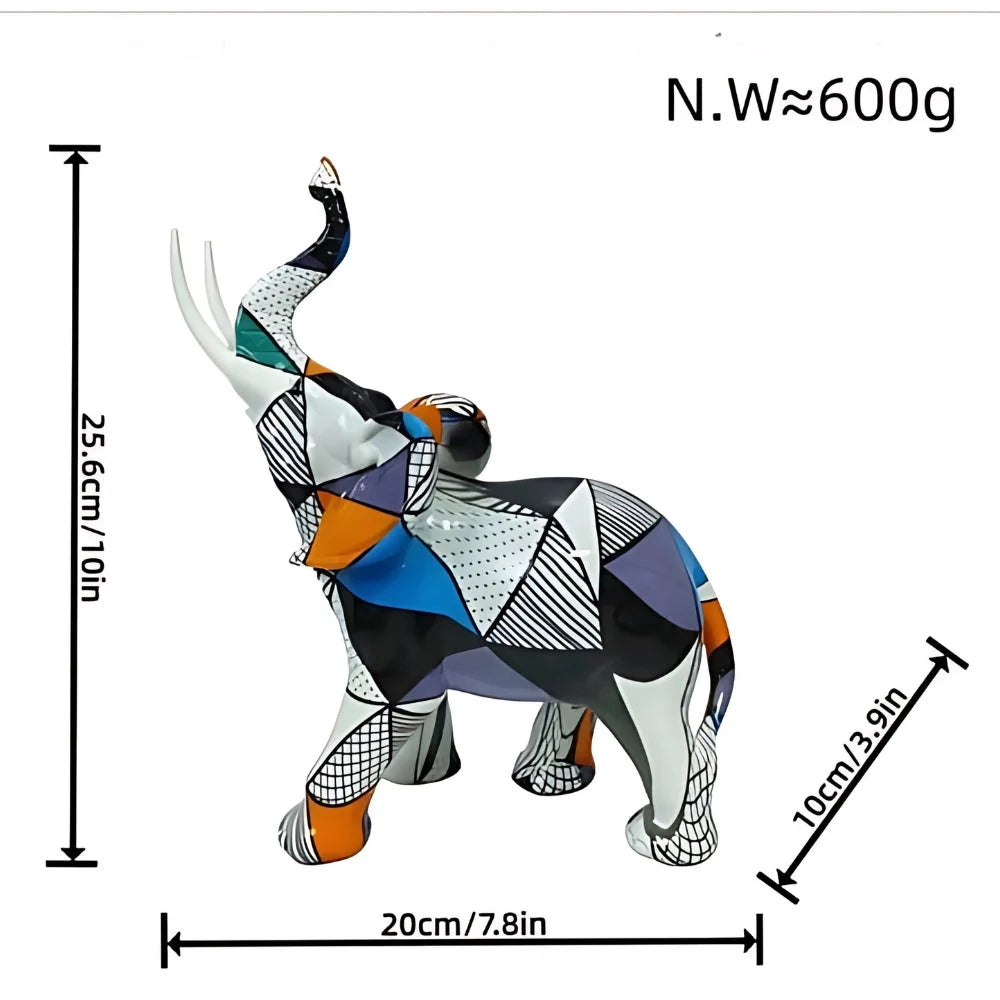 Abstract Elephant Figurine | Hand-Painted Geometric & Colorful | High-Quality Resin