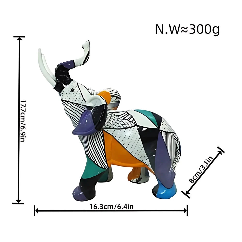 Abstract Elephant Figurine | Hand-Painted Geometric & Colorful | High-Quality Resin