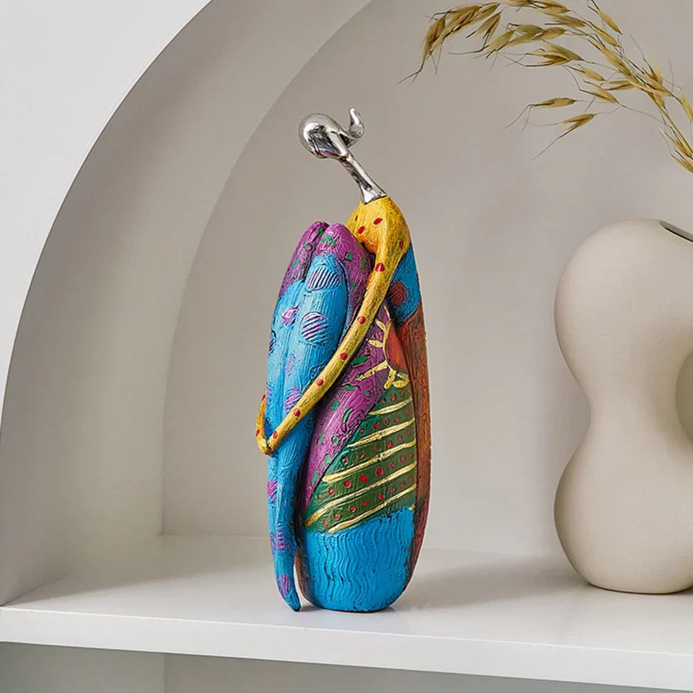 Abstract Woman Sculpture | Handmade Multicolored Resin | Tabletop Centerpiece