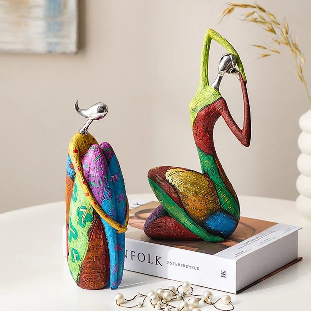 Abstract Woman Sculpture | Handmade Multicolored Resin | Tabletop Centerpiece