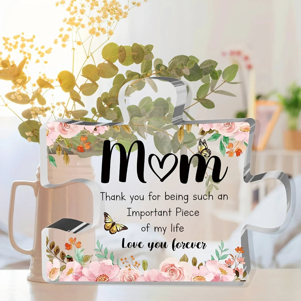 Acrylic Display Plaque | Puzzle-Shaped Floral & Butterfly Art