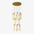 Alabaster Chandelier | Cascading Cylindrical Shades | Brass Frame & Integrated LED