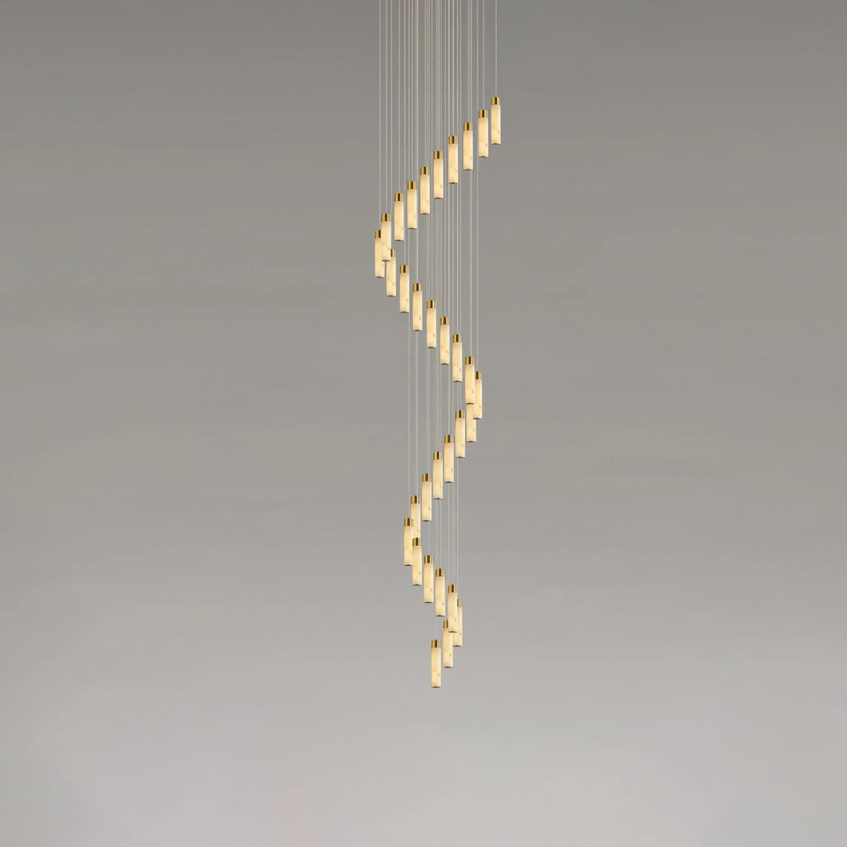Alabaster Chandelier | Cascading Cylindrical Shades | Brass Frame & Integrated LED