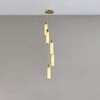 Alabaster Chandelier | Cascading Cylindrical Shades | Brass Frame & Integrated LED