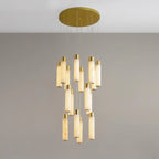 Alabaster Chandelier | Cascading Cylindrical Shades | Brass Frame & Integrated LED