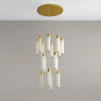 Alabaster Chandelier | Cascading Cylindrical Shades | Brass Frame & Integrated LED