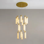 Alabaster Chandelier | Cascading Cylindrical Shades | Brass Frame & Integrated LED