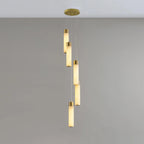 Alabaster Chandelier | Cascading Cylindrical Shades | Brass Frame & Integrated LED