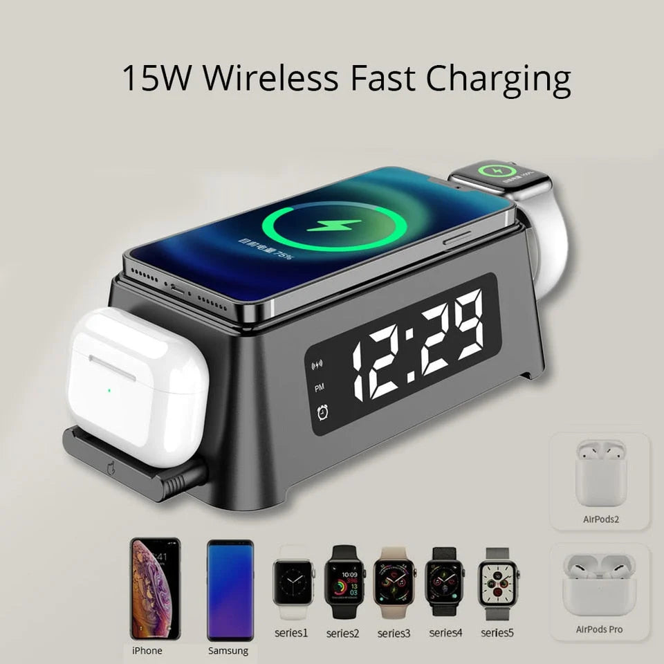 Alarm Clock & Charging Station | Wireless Qi 30W Multi-Device