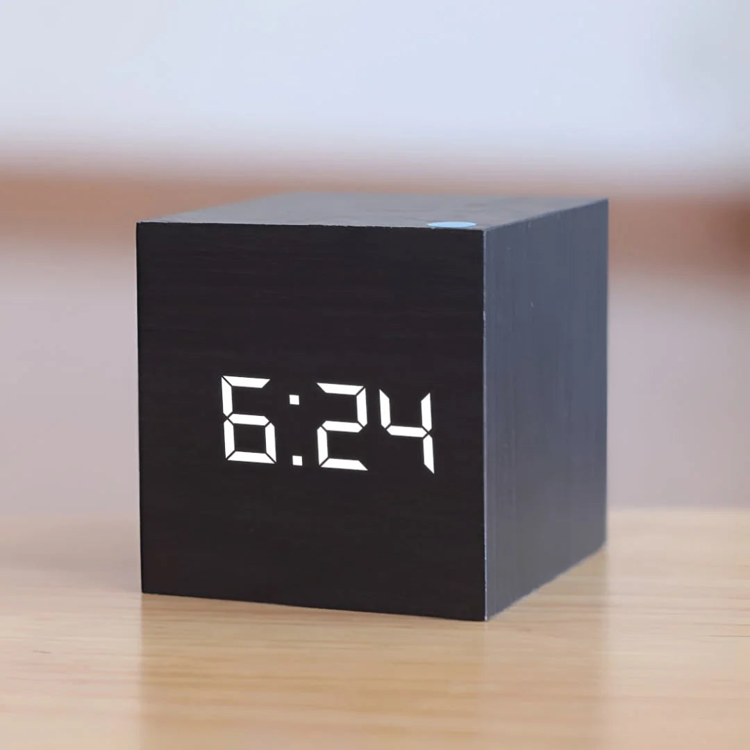 Alarm Clock | Wood Grain LED Time, Date & Temp