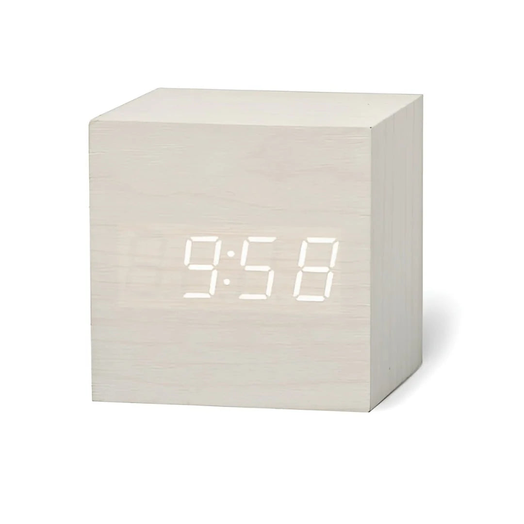 Alarm Clock | Wood Grain LED Time, Date & Temp