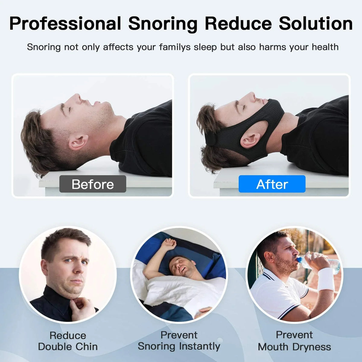Anti-Snoring Chin Strap | Breathable Double-Layer & Adjustable Velcro | For Sleep Apnea