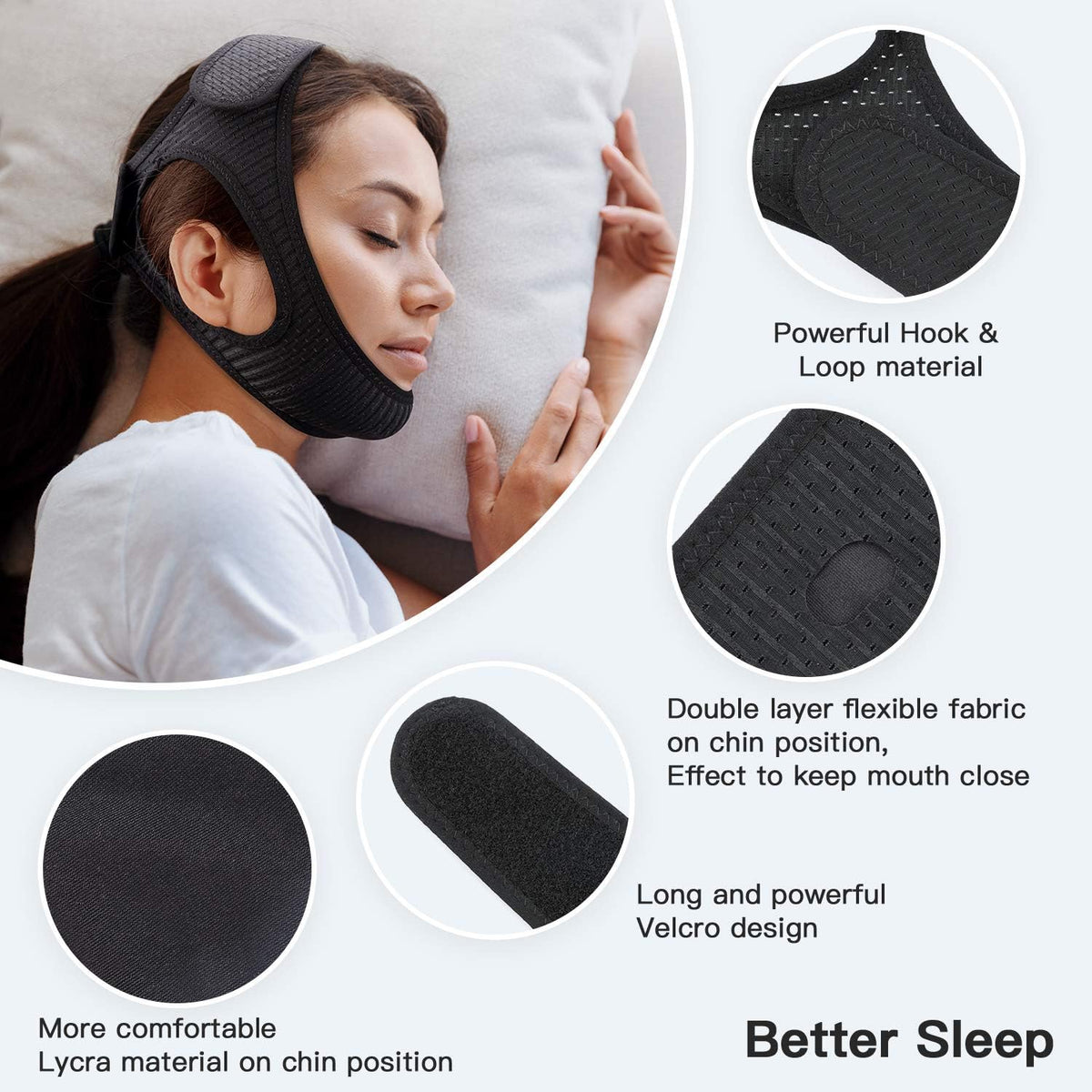 Anti-Snoring Chin Strap | Breathable Double-Layer & Adjustable Velcro | For Sleep Apnea