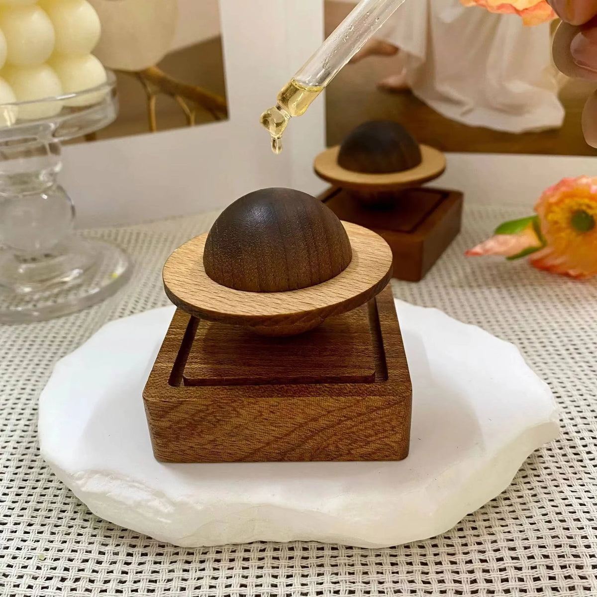 Aroma Diffuser | Orbit-Carved Wood & Magnetic Base | No Power Needed