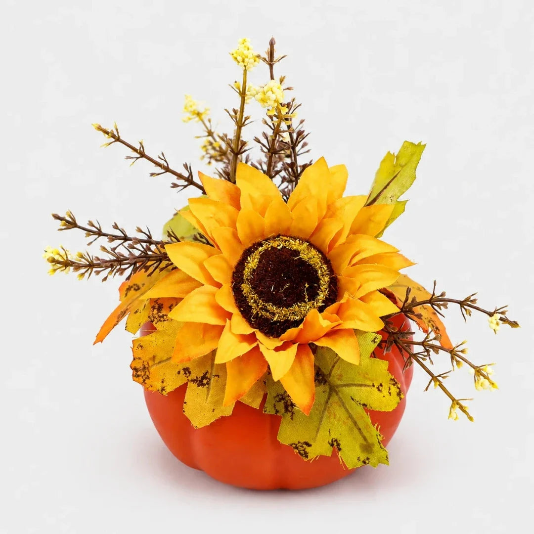 Artificial Pumpkin | Plastic Farmhouse Decor & Interchangeable Topper | Compact 4.33 in