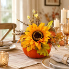 Artificial Pumpkin | Plastic Farmhouse Decor & Interchangeable Topper | Compact 4.33 in