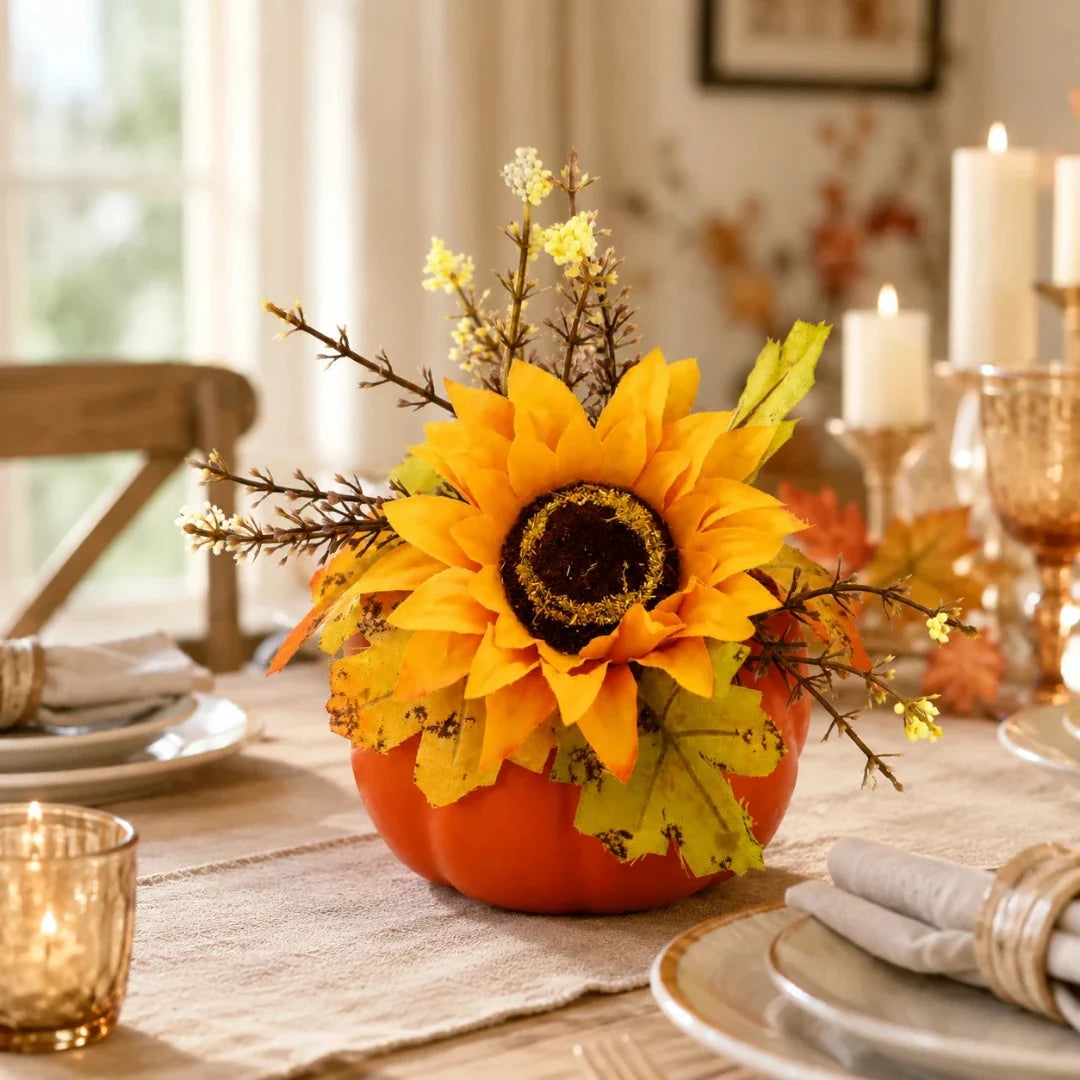 Artificial Pumpkin | Plastic Farmhouse Decor & Interchangeable Topper | Compact 4.33 in