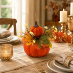 Artificial Pumpkin | Plastic Farmhouse Decor & Interchangeable Topper | Compact 4.33 in