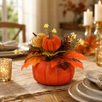Artificial Pumpkin | Plastic Farmhouse Decor & Interchangeable Topper | Compact 4.33 in