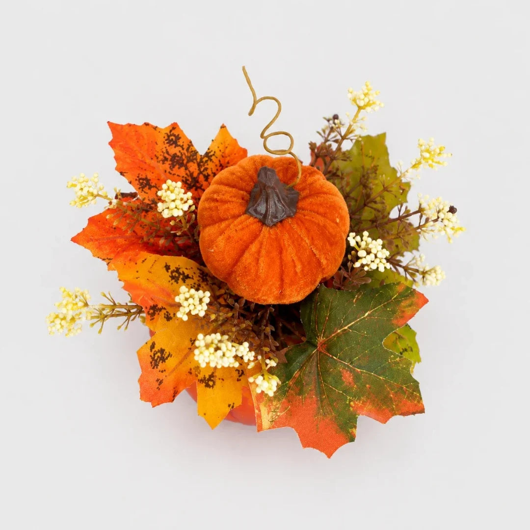 Artificial Pumpkin | Plastic Farmhouse Decor & Interchangeable Topper | Compact 4.33 in