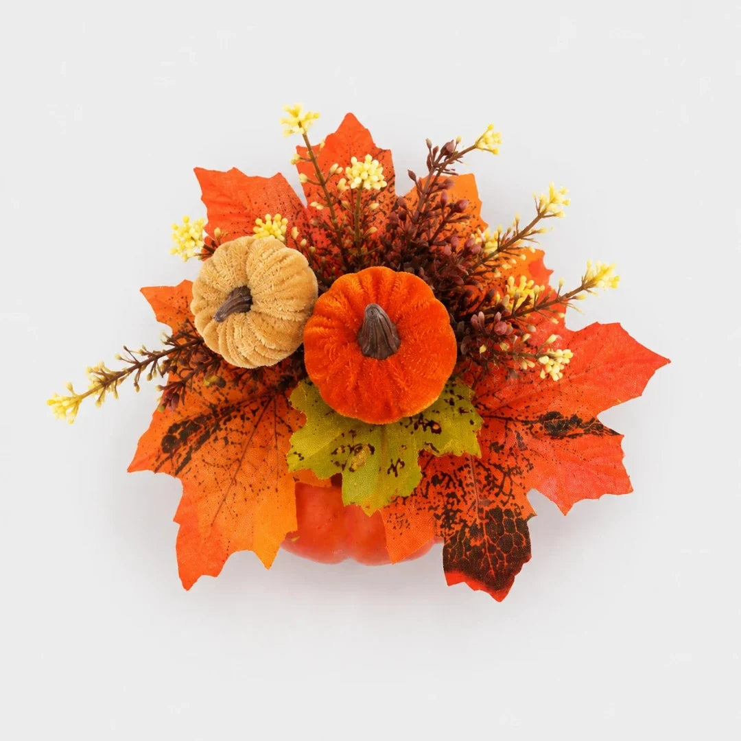 Artificial Pumpkin | Plastic Farmhouse Decor & Interchangeable Topper | Compact 4.33 in