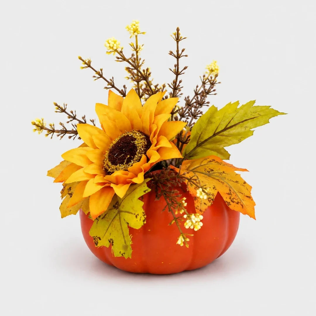 Artificial Pumpkin | Plastic Farmhouse Decor & Interchangeable Topper | Compact 4.33 in