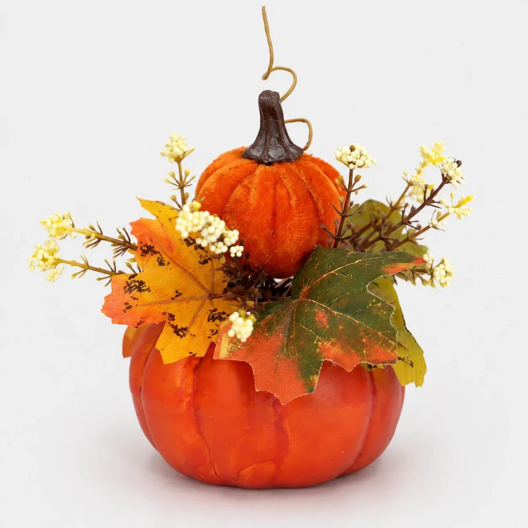 Artificial Pumpkin | Plastic Farmhouse Decor & Interchangeable Topper | Compact 4.33 in