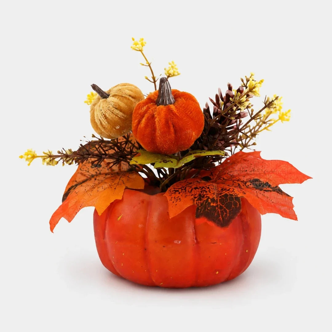 Artificial Pumpkin | Plastic Farmhouse Decor & Interchangeable Topper | Compact 4.33 in