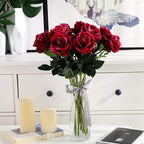 Artificial Rose Stems | Silk-Look Flannel Petals & Flexible Stem | Set of 10