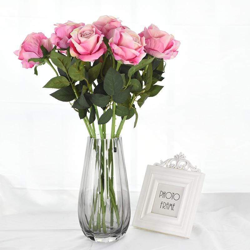 Artificial Rose Stems | Silk-Look Flannel Petals & Flexible Stem | Set of 10