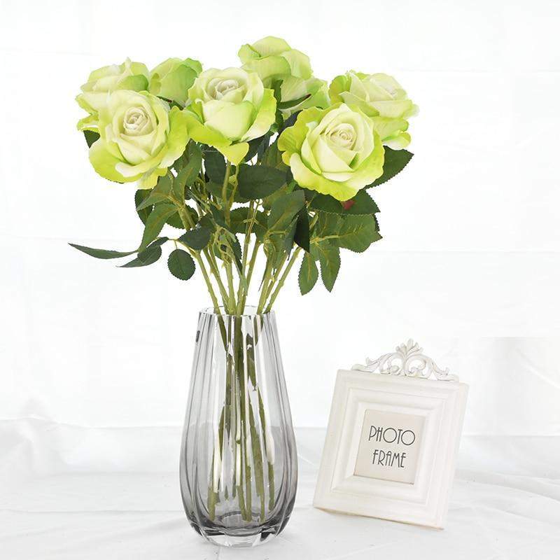 Artificial Rose Stems | Silk-Look Flannel Petals & Flexible Stem | Set of 10
