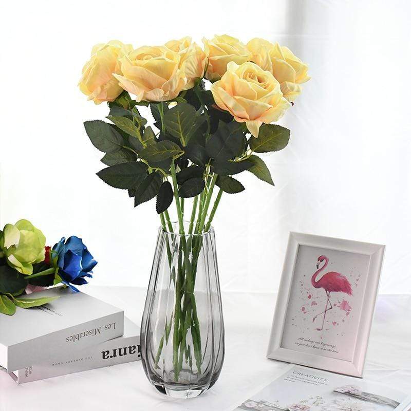 Artificial Rose Stems | Silk-Look Flannel Petals & Flexible Stem | Set of 10