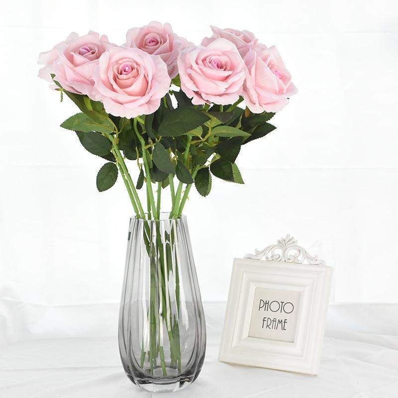 Artificial Rose Stems | Silk-Look Flannel Petals & Flexible Stem | Set of 10